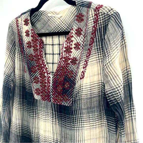 Anthropologie Floreat Plaid Floral Embroidered Flannel Tunic Blouse Shirt XS - Picture 4 of 13